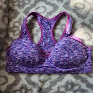 L sports bra padded soft cup sports bra purple heather crochet strap racerback